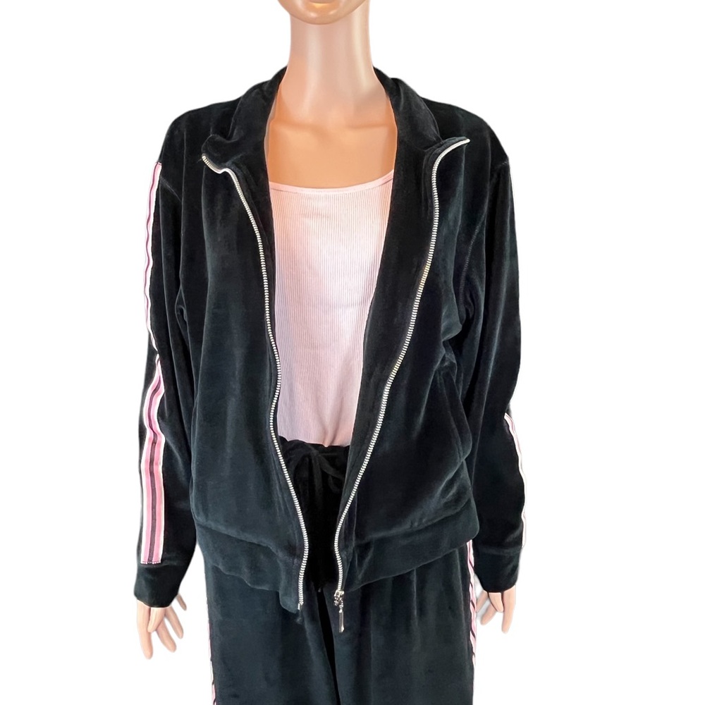 Mountain Lake Casuals Faux Velvet Velour 2 Piece Tracksuit, Black Pink | L - Picture 12 of 15